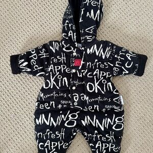 Mini Car Baby Snowsuit / Pram Suit 0-3M Black Graphic Hooded One Piece